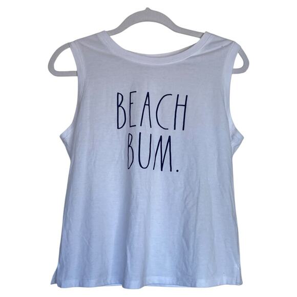 RAE DUNN T-Shirt Beach Bum Graphic Muscle Tee Crop Tank White Size Small - Picture 2 of 6